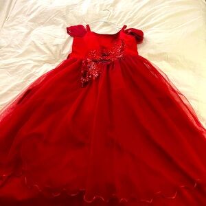 nwot Elegant Red Dress with Floral Embellishments